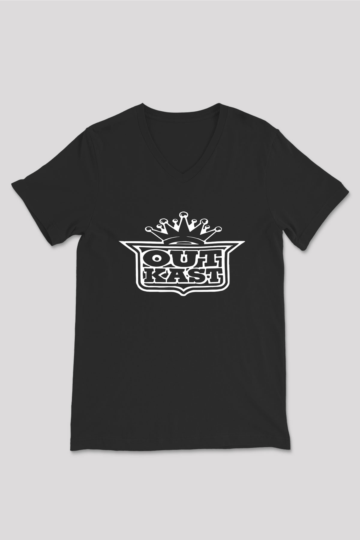 OutKast Baskılı Unisex Siyah V Yaka Tişört - Tshirt