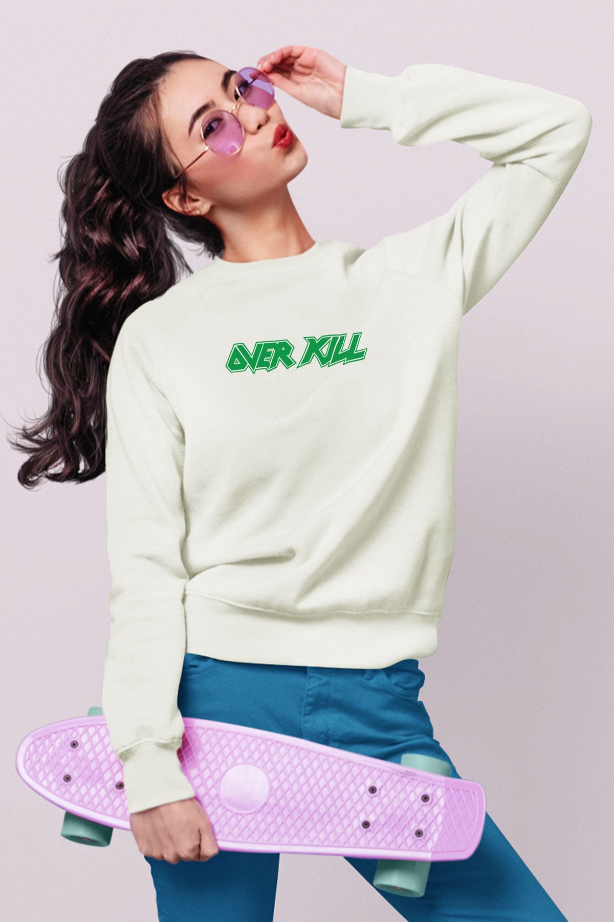Overkill Beyaz Unisex Sweatshirt