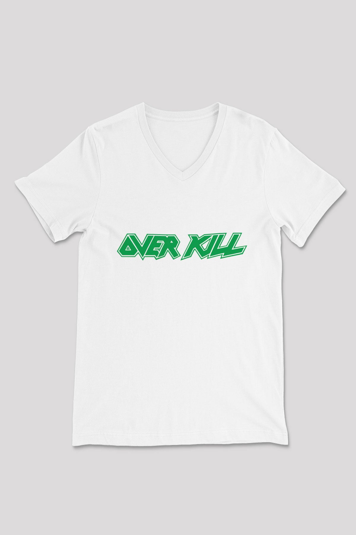 Overkill Beyaz Unisex V Yaka Tişört T-Shirt