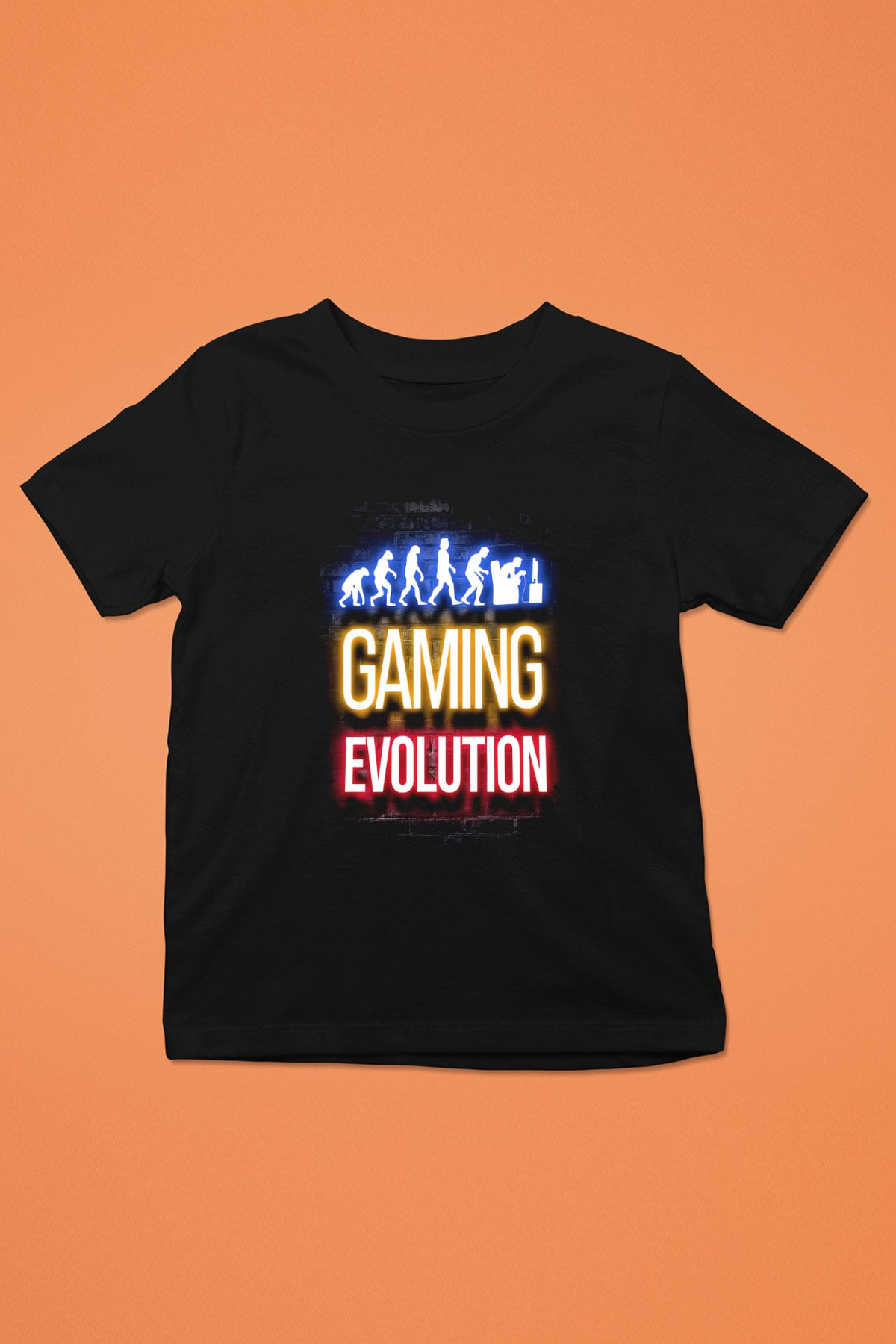 Oyuncu Evrimi Baskılı Unisex Siyah Çocuk Tişörtü - Tshirt