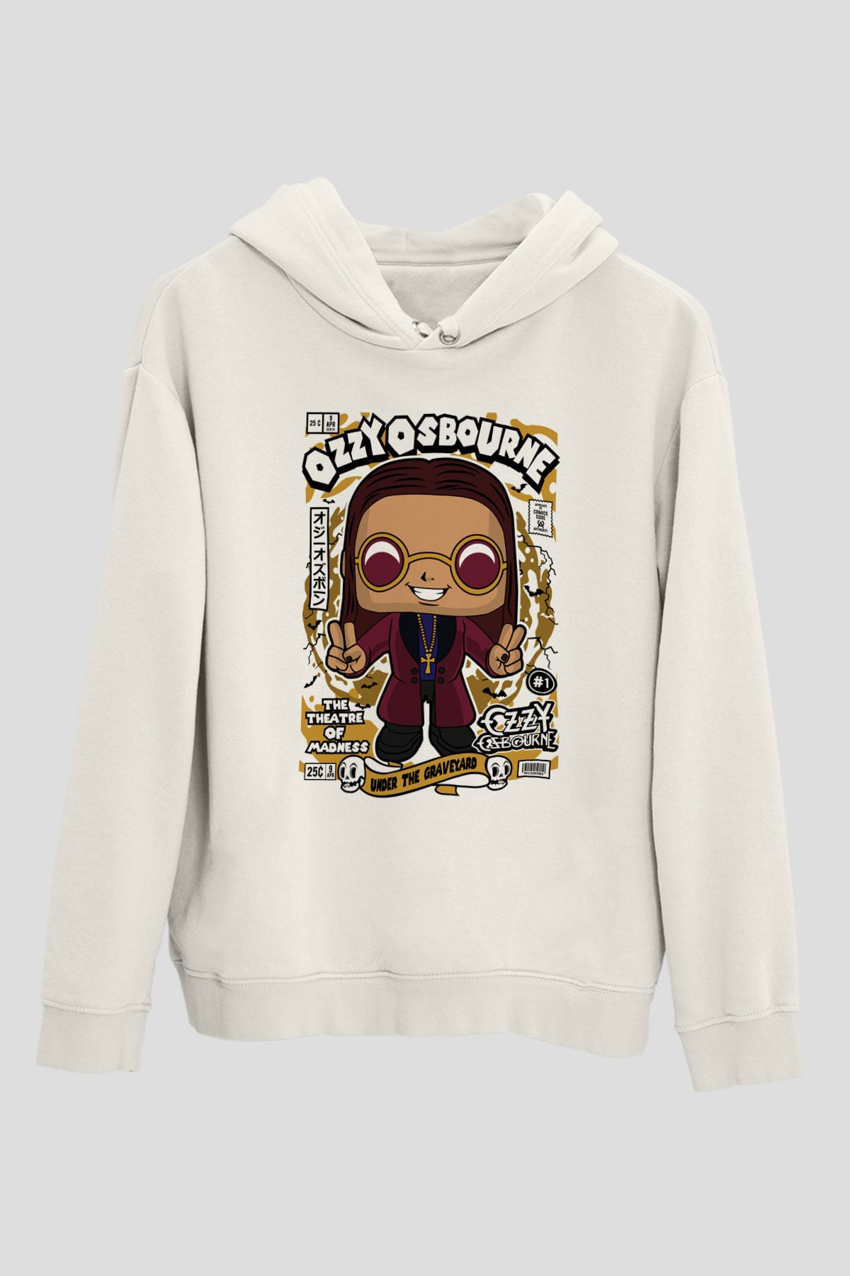 Ozzy Osbourne Baskılı Unisex Beyaz Hoodie