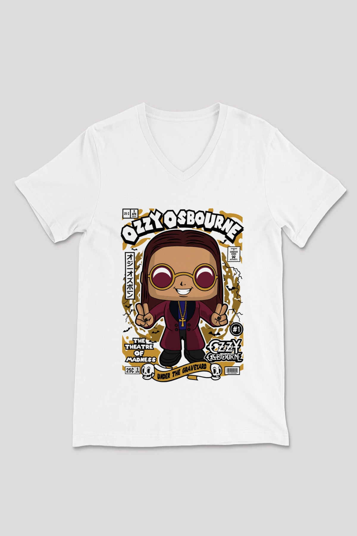 Ozzy Osbourne Baskılı Unisex Beyaz V Yaka Tişört