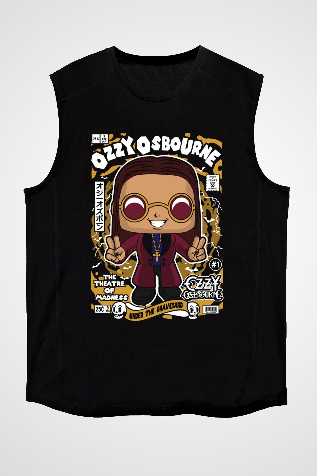 Ozzy Osbourne Baskılı Unisex Siyah Kolsuz Tişört