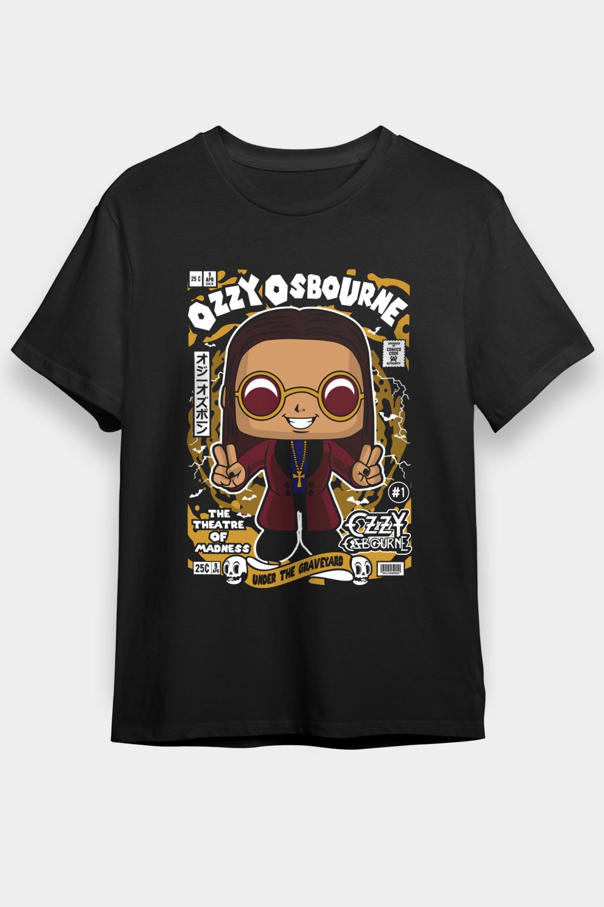 Ozzy Osbourne Baskılı Unisex Siyah Tişört