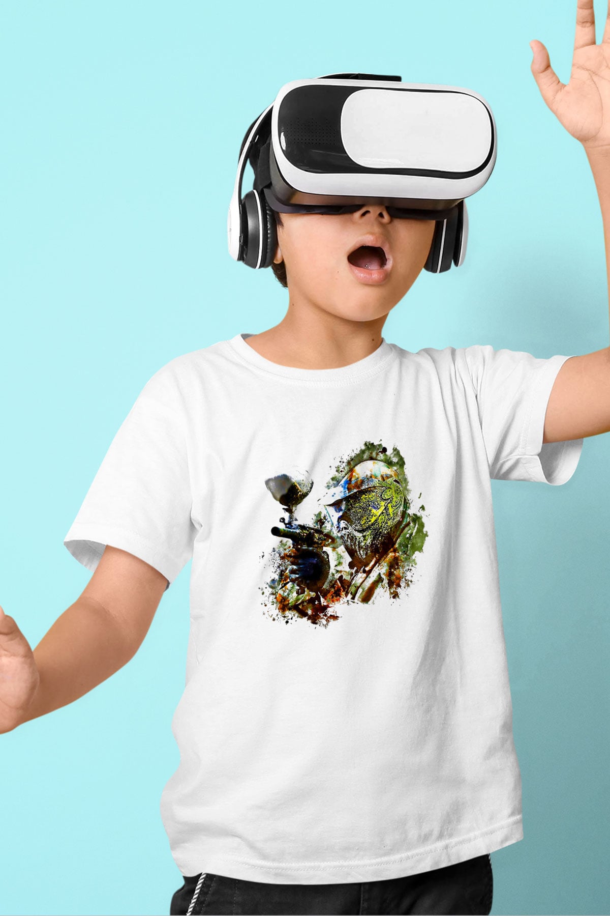 Paintball Baskılı Unisex Beyaz Çocuk Tişört - Tshirt