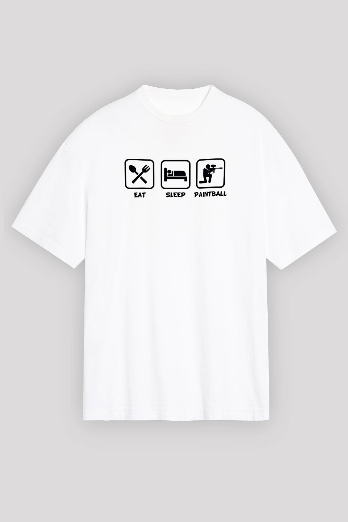 Paintball Baskılı Unisex Beyaz Oversize Tişört - Tshirt