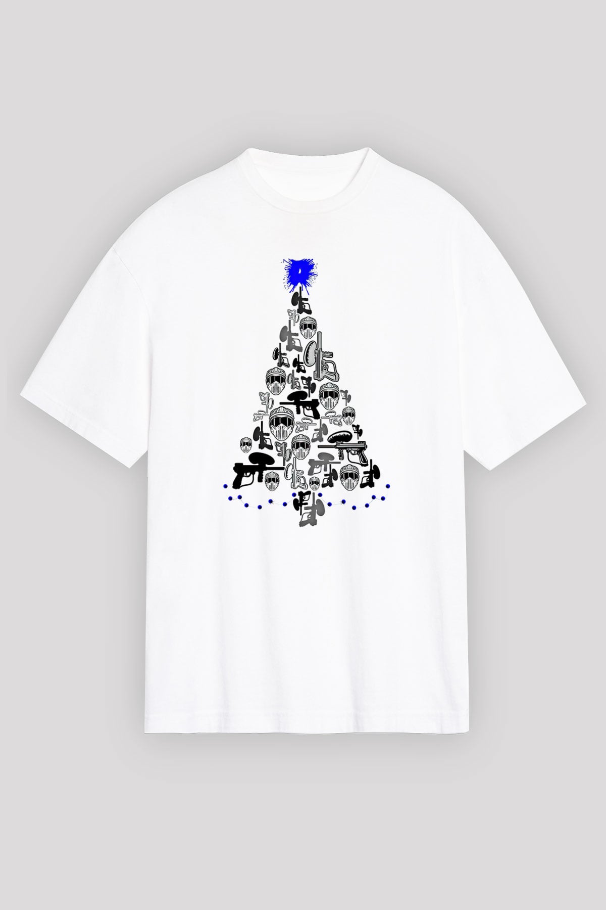 Paintball Baskılı Unisex Beyaz Oversize Tişört - Tshirt