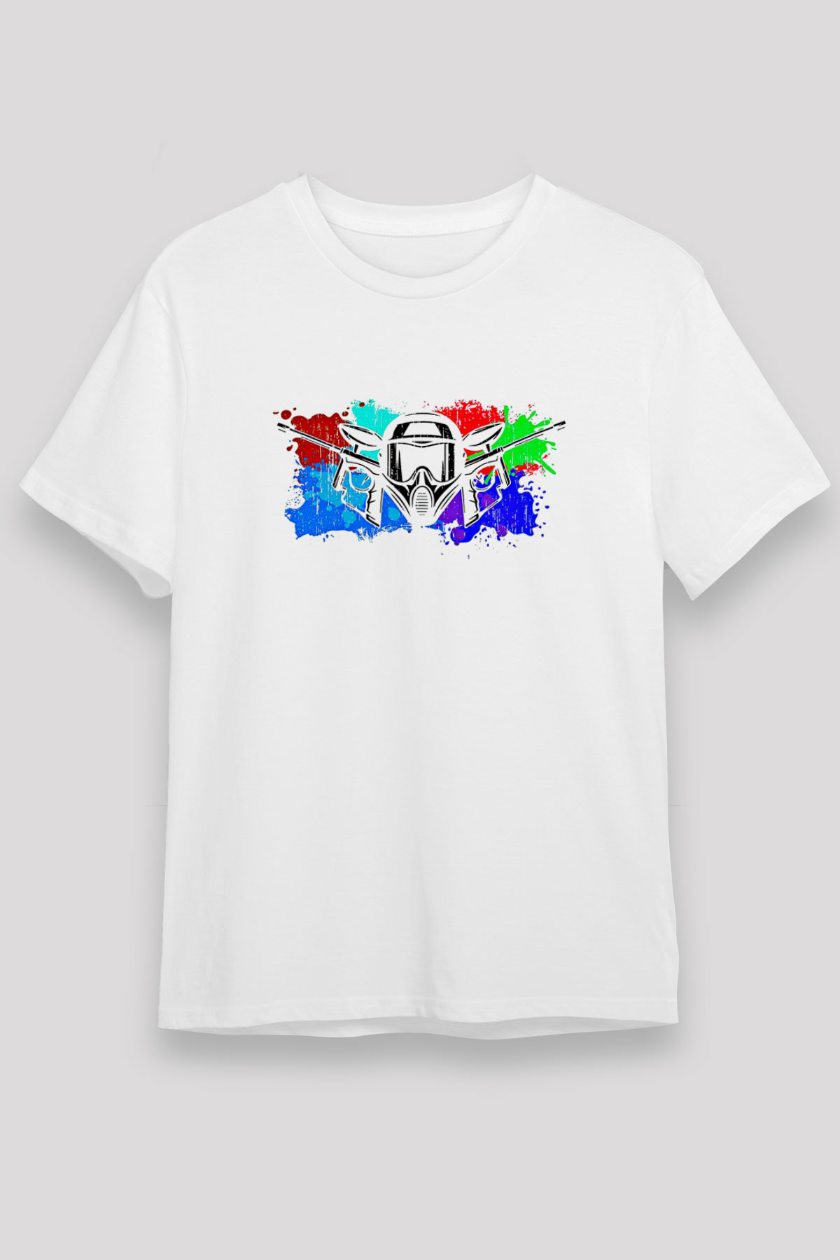 Paintball Baskılı Unisex Beyaz Tişört - Tshirt