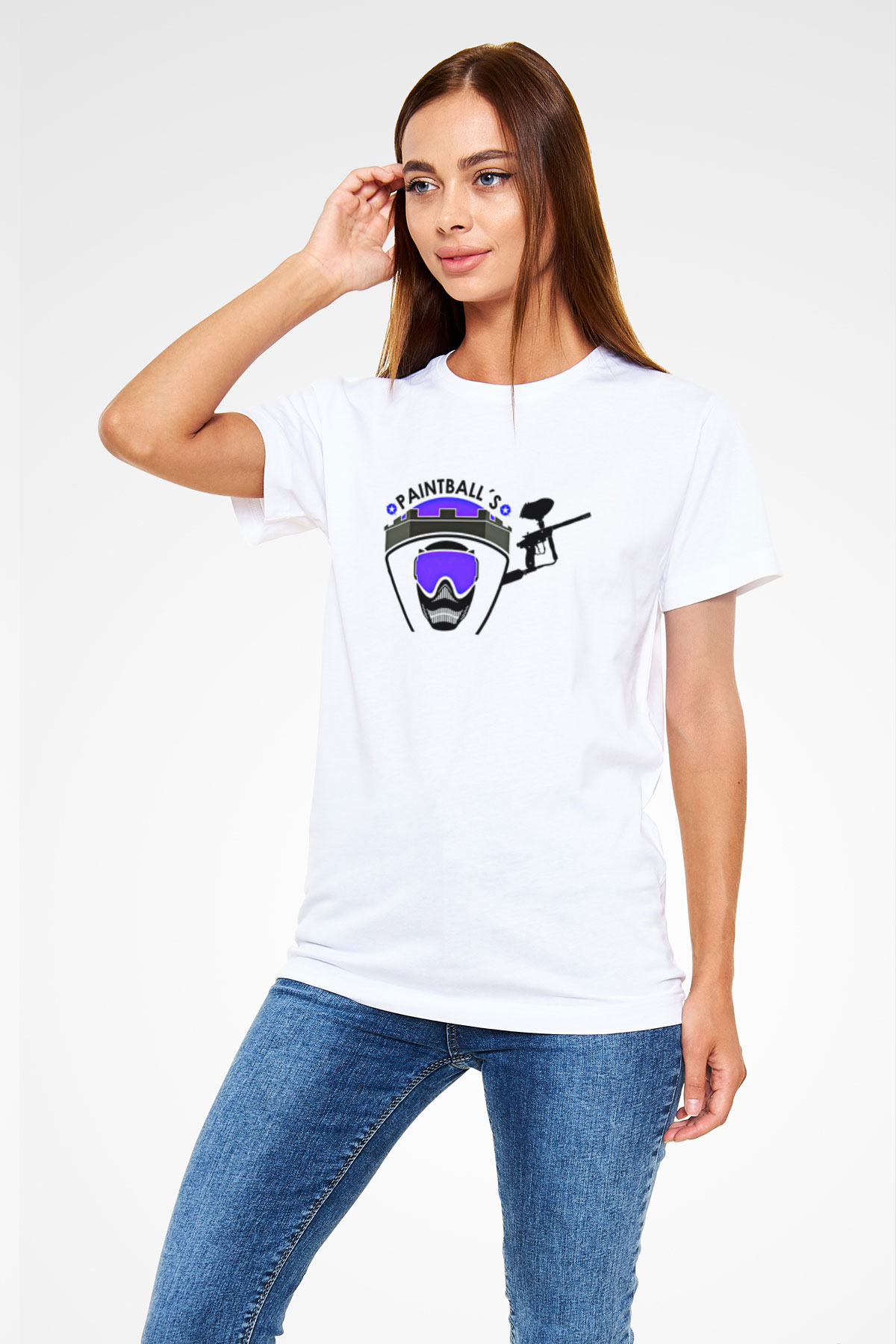 Paintball Baskılı Unisex Beyaz Tişört - Tshirt