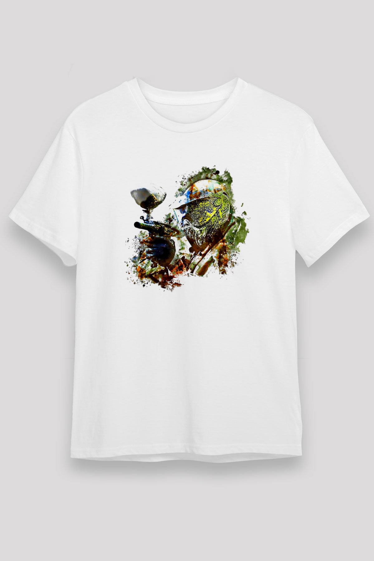 Paintball Baskılı Unisex Beyaz Tişört - Tshirt