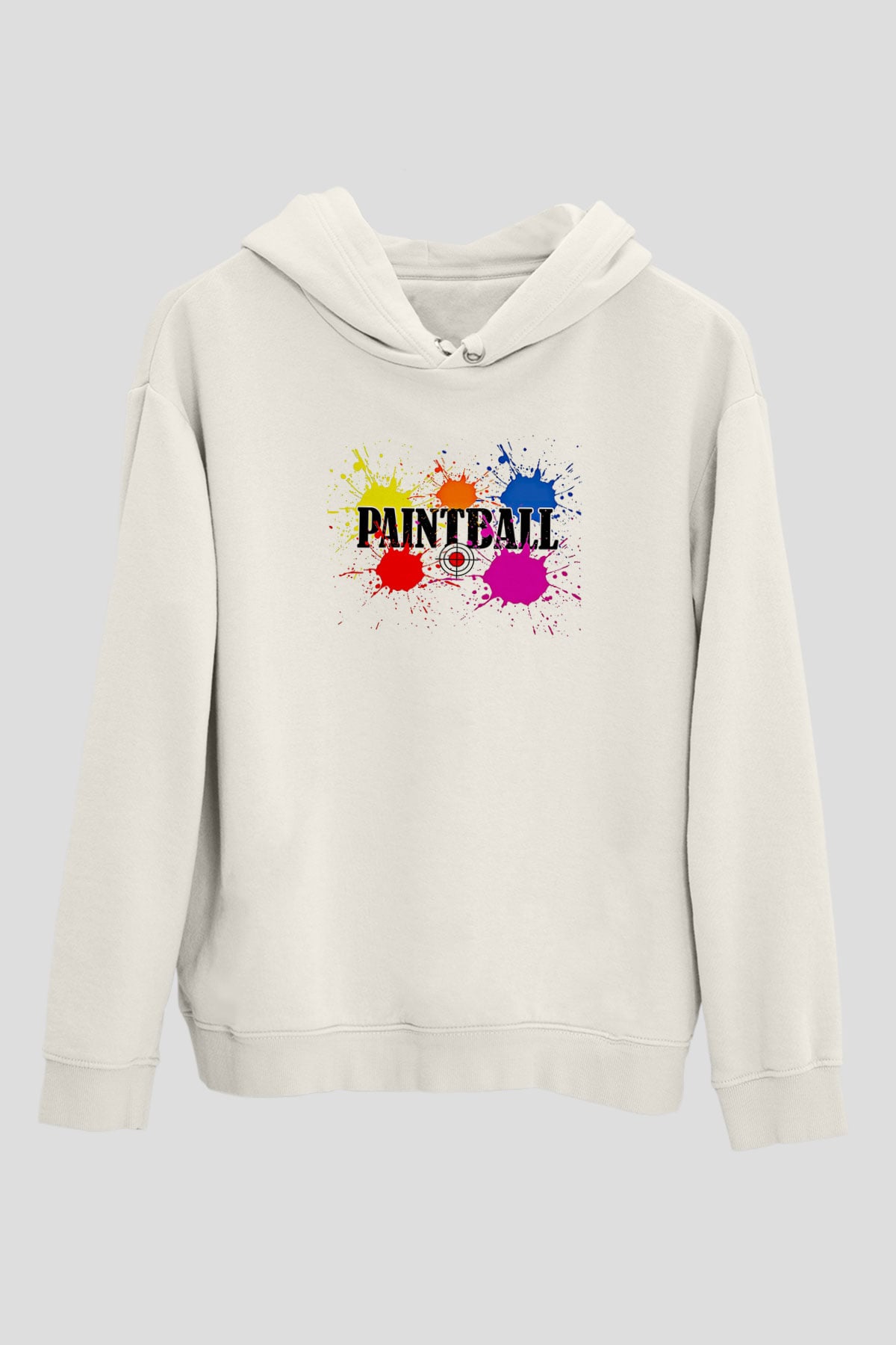 Paintball Baskılı Unisex Ekru Hoodie