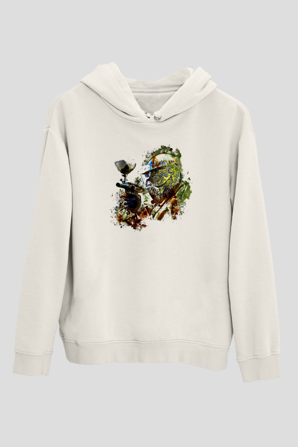 Paintball Baskılı Unisex Ekru Hoodie
