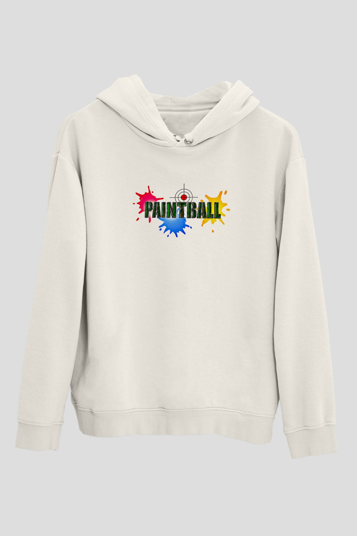 Paintball Baskılı Unisex Ekru Hoodie
