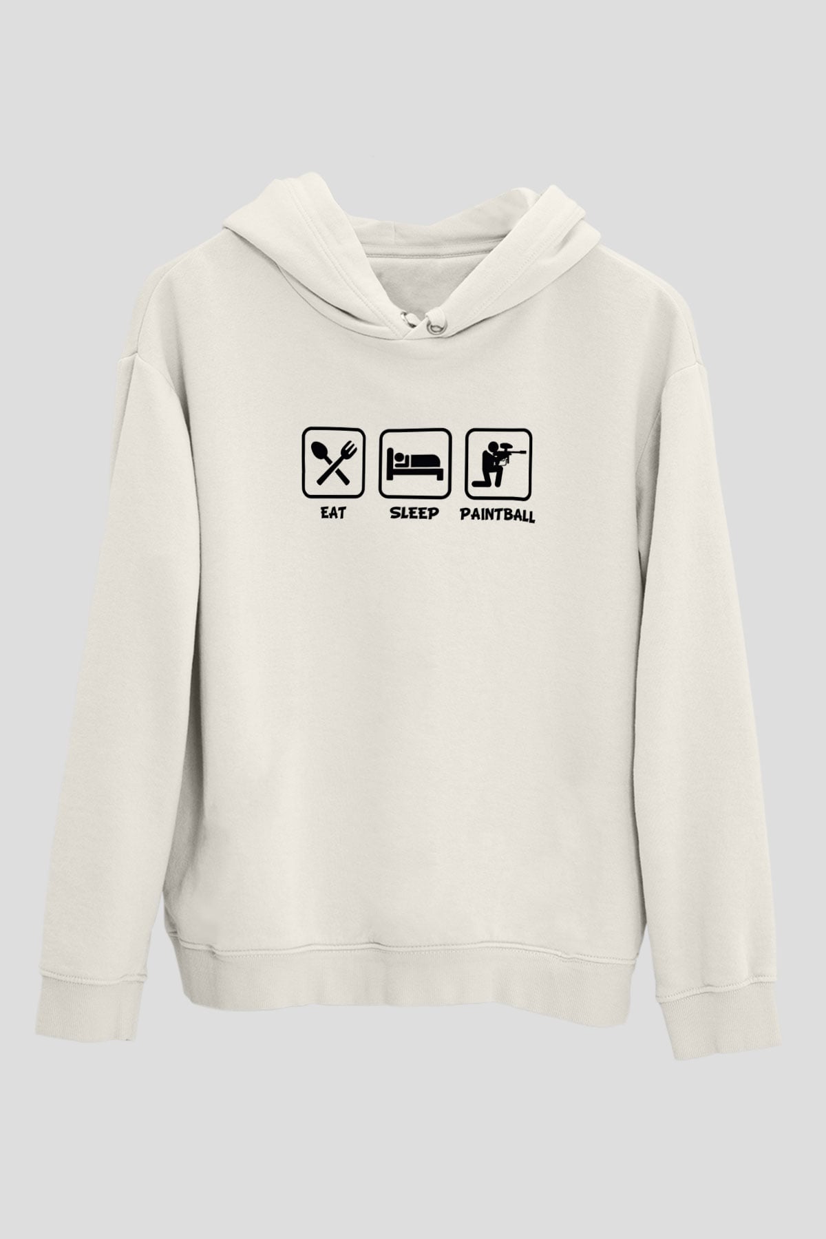 Paintball Baskılı Unisex Ekru Hoodie