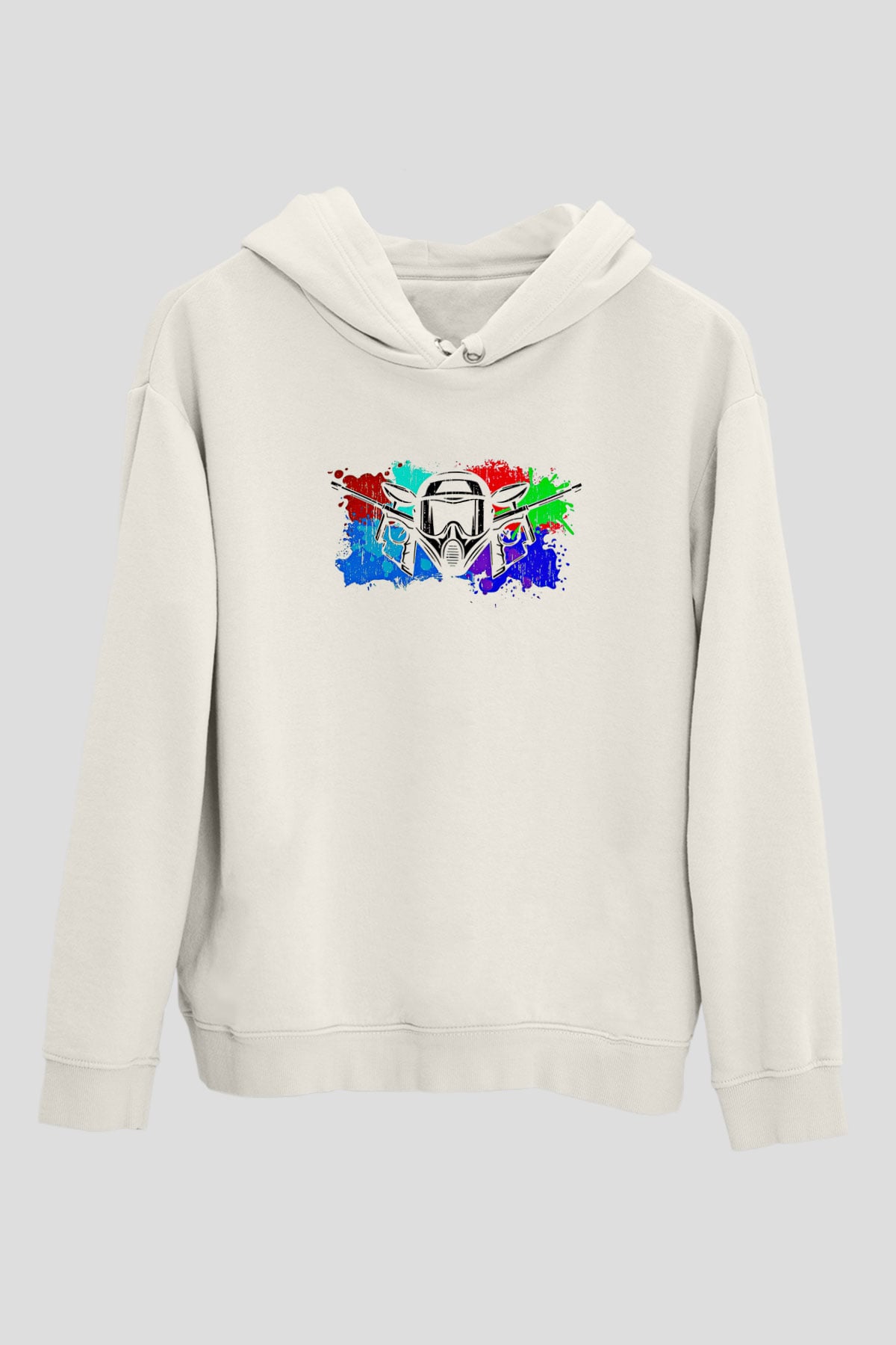 Paintball Baskılı Unisex Ekru Hoodie