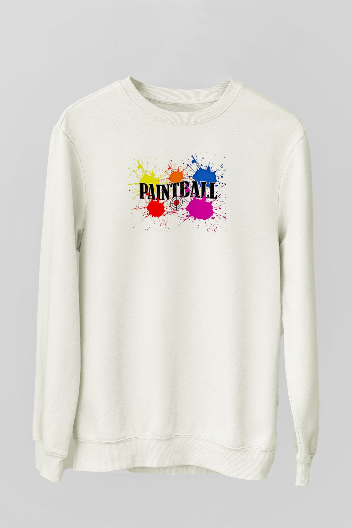 Paintball Baskılı Unisex Ekru Sweatshirt