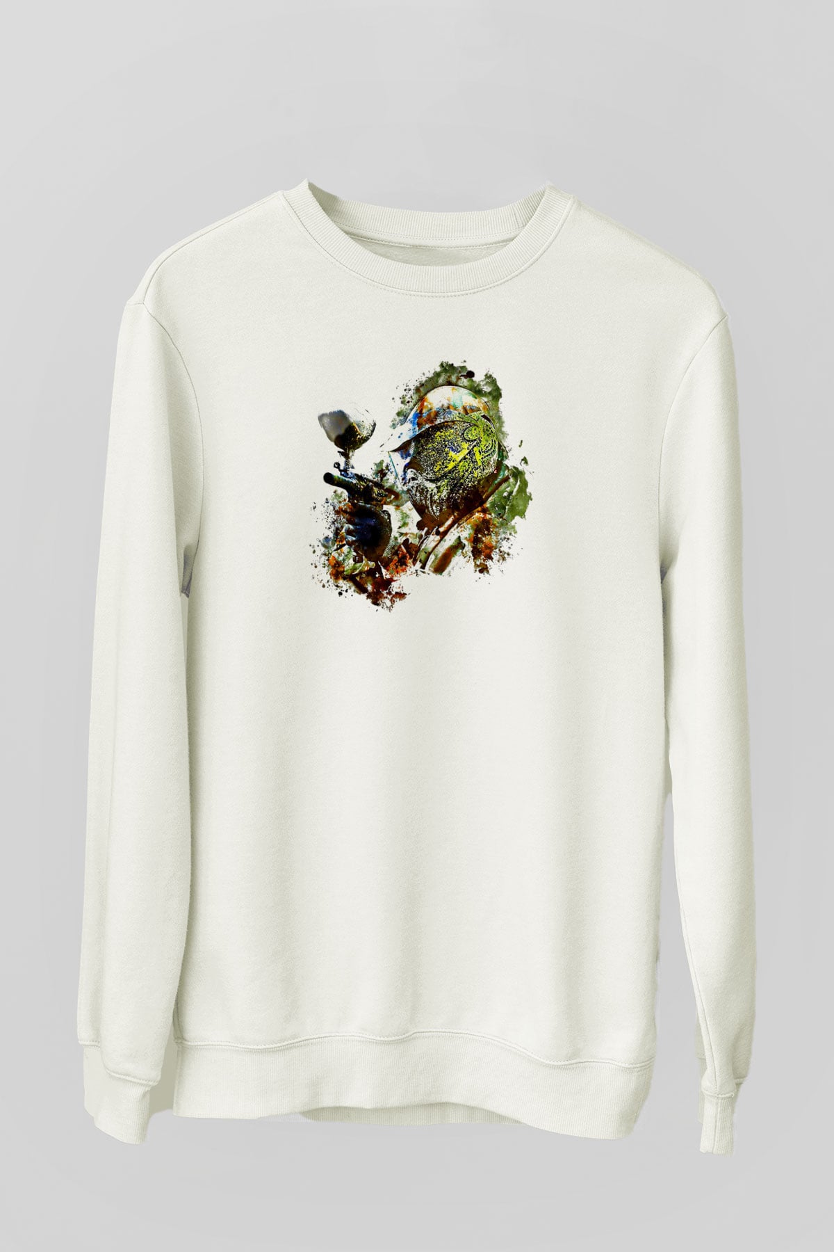 Paintball Baskılı Unisex Ekru Sweatshirt