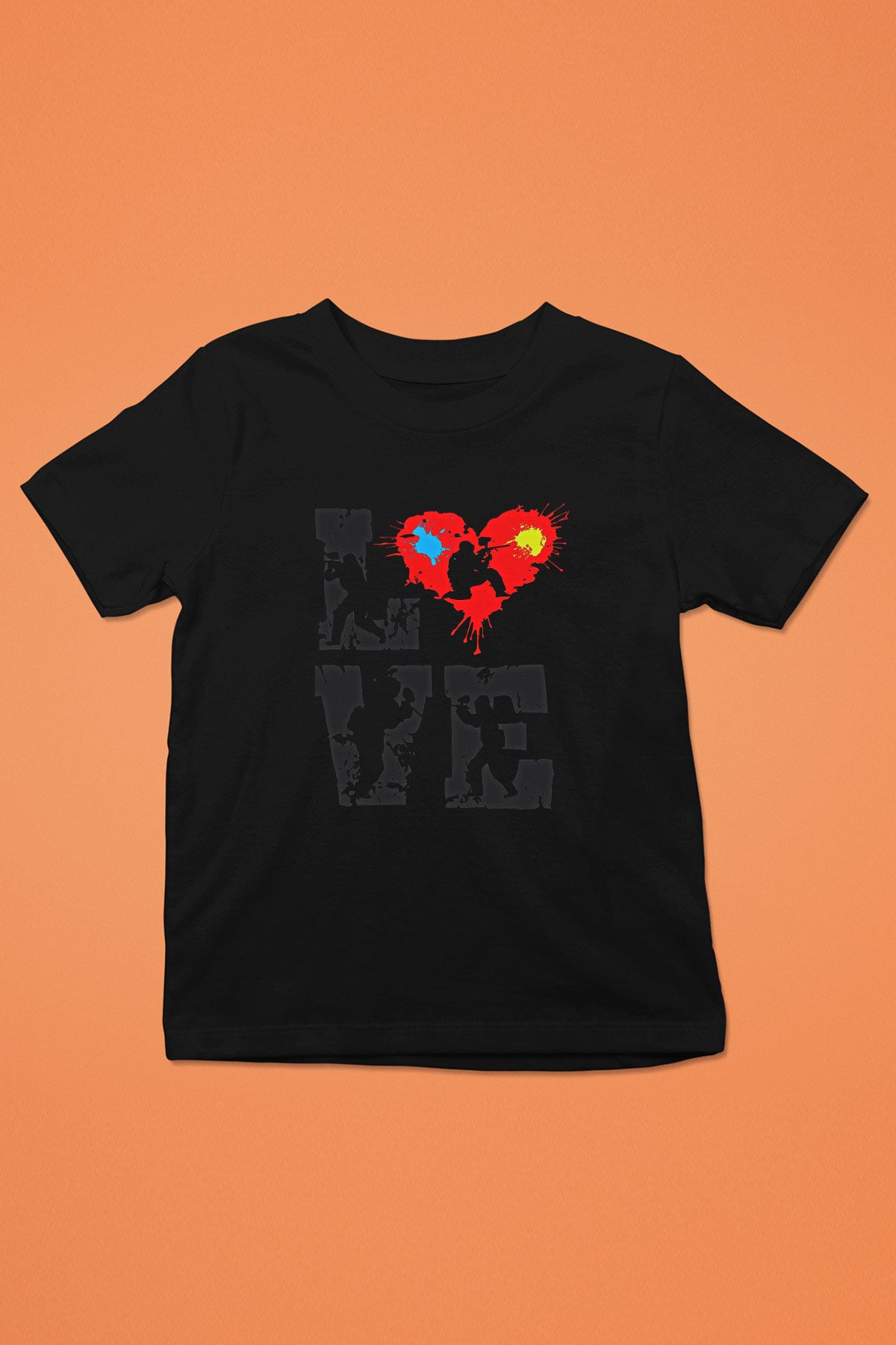 Paintball Baskılı Unisex Siyah Çocuk Tİşörtü - Tshirt