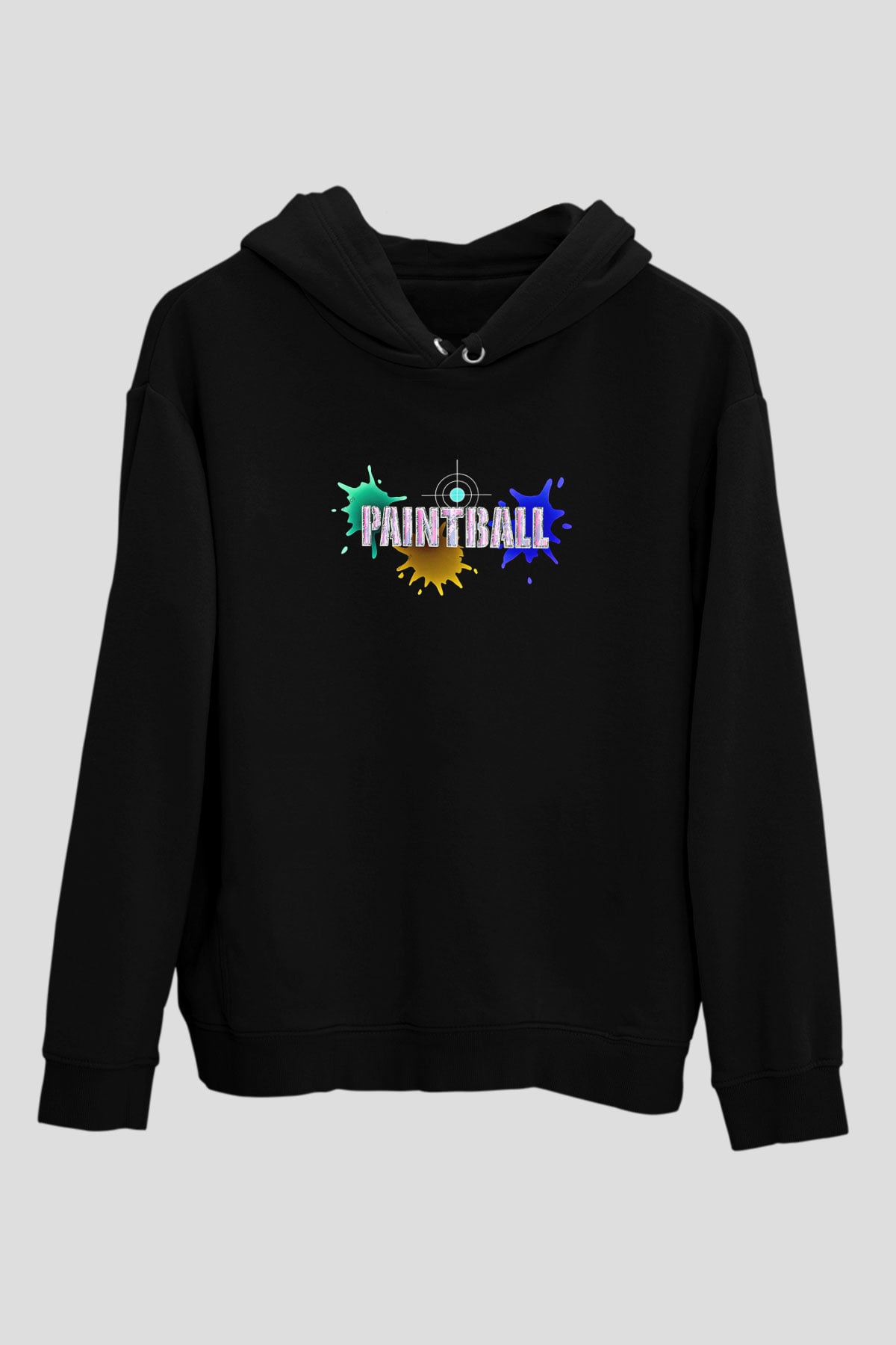 Paintball Baskılı Unisex Siyah Kapüşonlu Sweatshirt