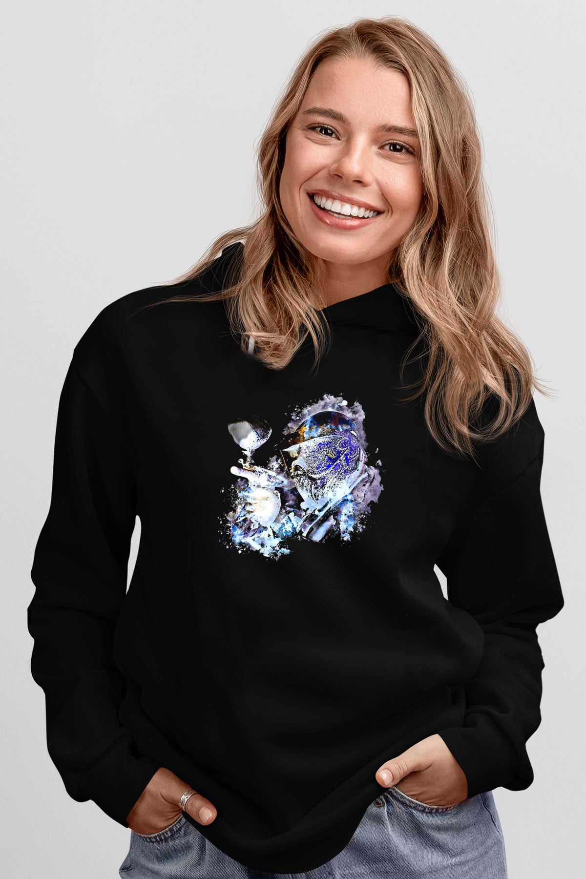 Paintball Baskılı Unisex Siyah Kapüşonlu Sweatshirt