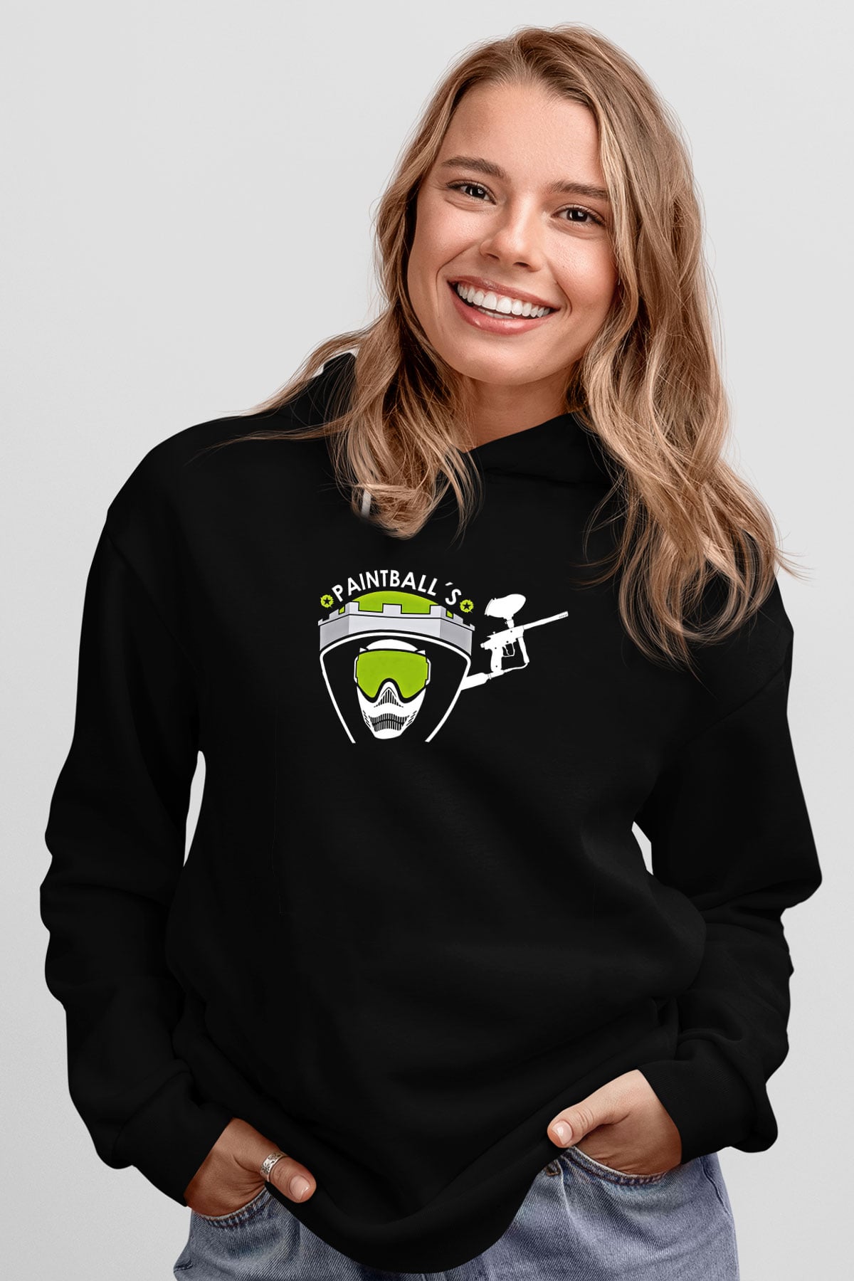 Paintball Baskılı Unisex Siyah Kapüşonlu Sweatshirt