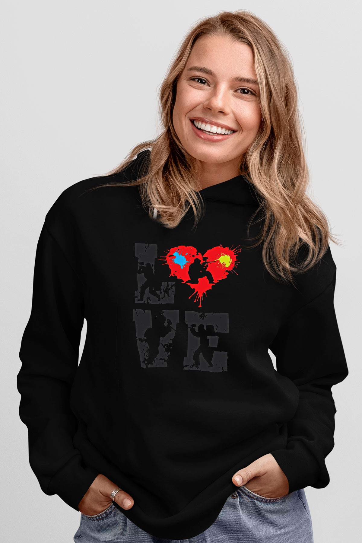 Paintball Baskılı Unisex Siyah Kapüşonlu Sweatshirt