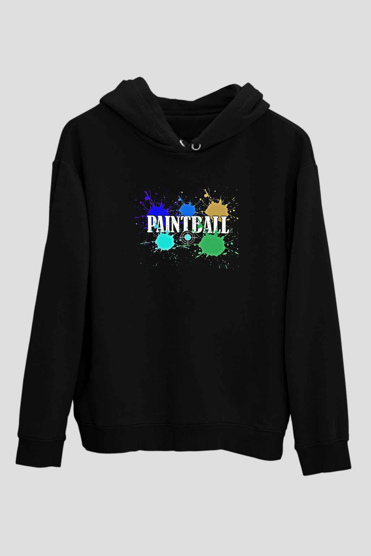 Paintball Baskılı Unisex Siyah Kapüşonlu Sweatshirt