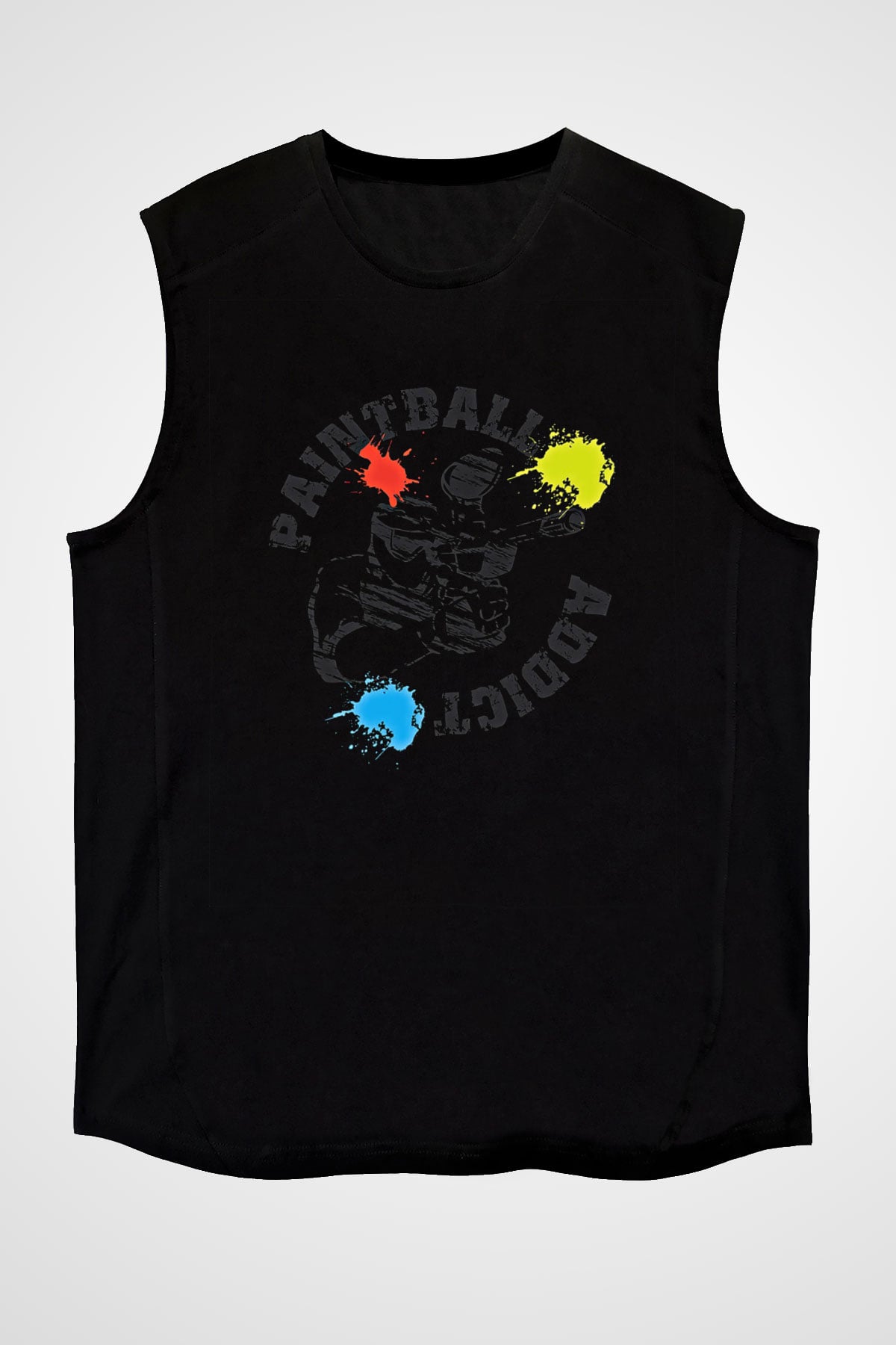Paintball Baskılı Unisex Siyah Kolsuz Tişört