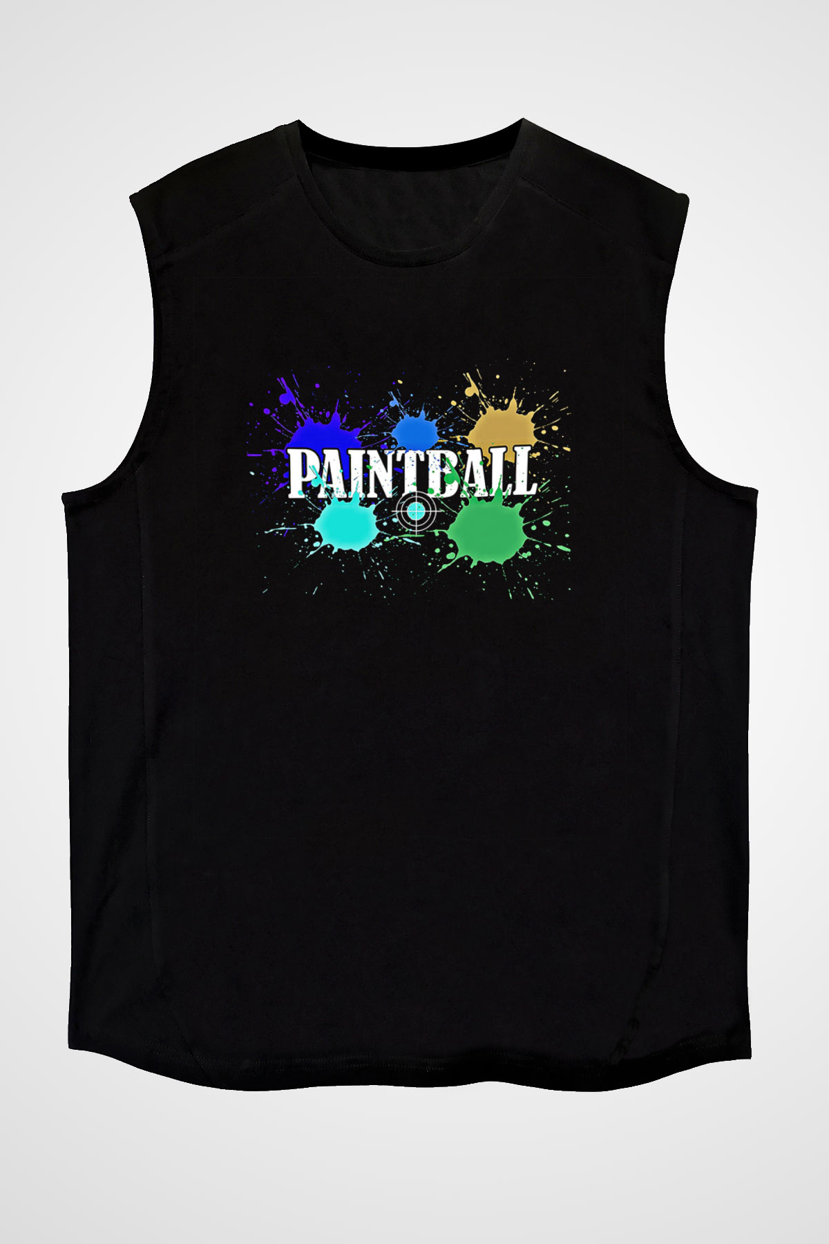 Paintball Baskılı Unisex Siyah Kolsuz Tişört