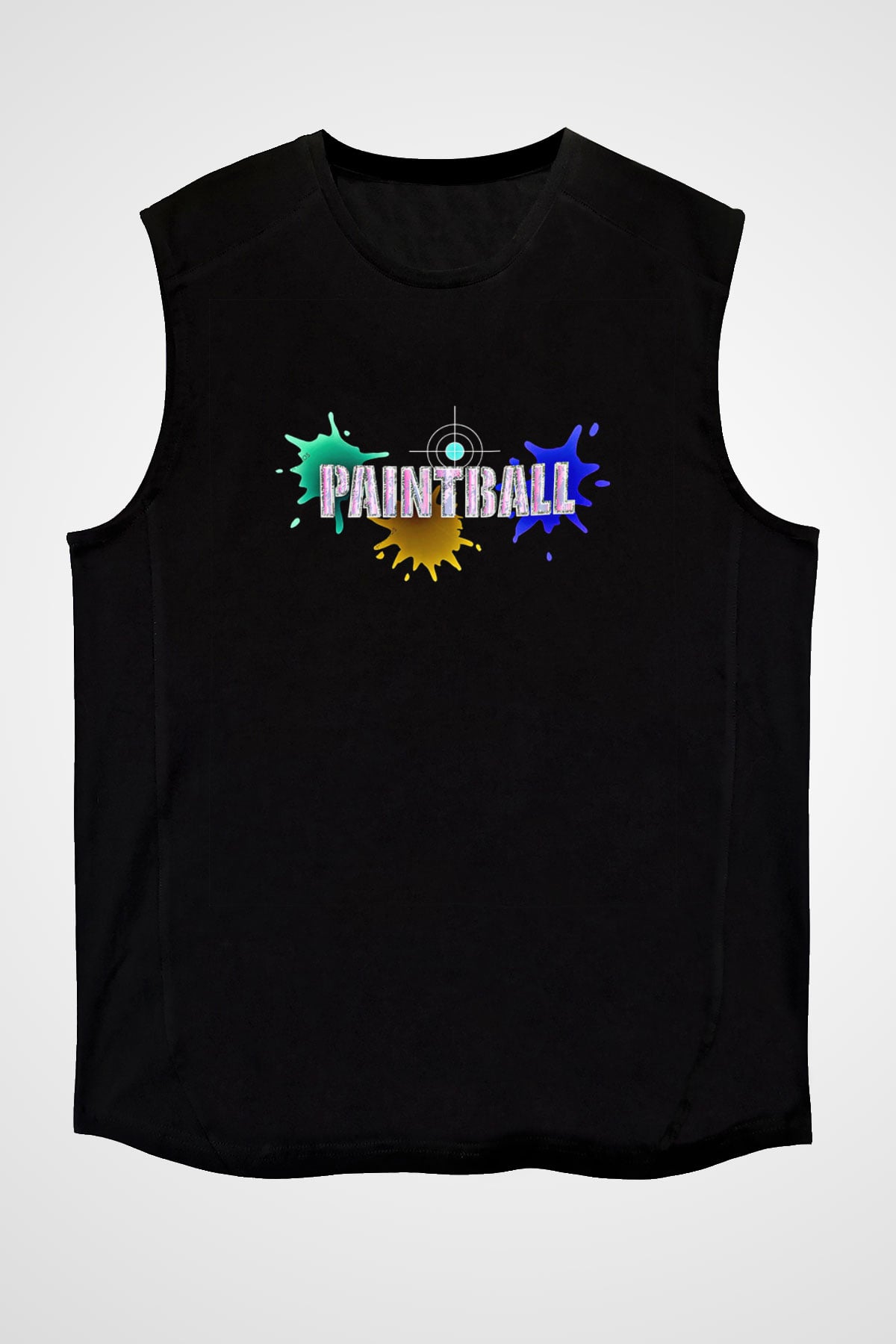 Paintball Baskılı Unisex Siyah Kolsuz Tişört