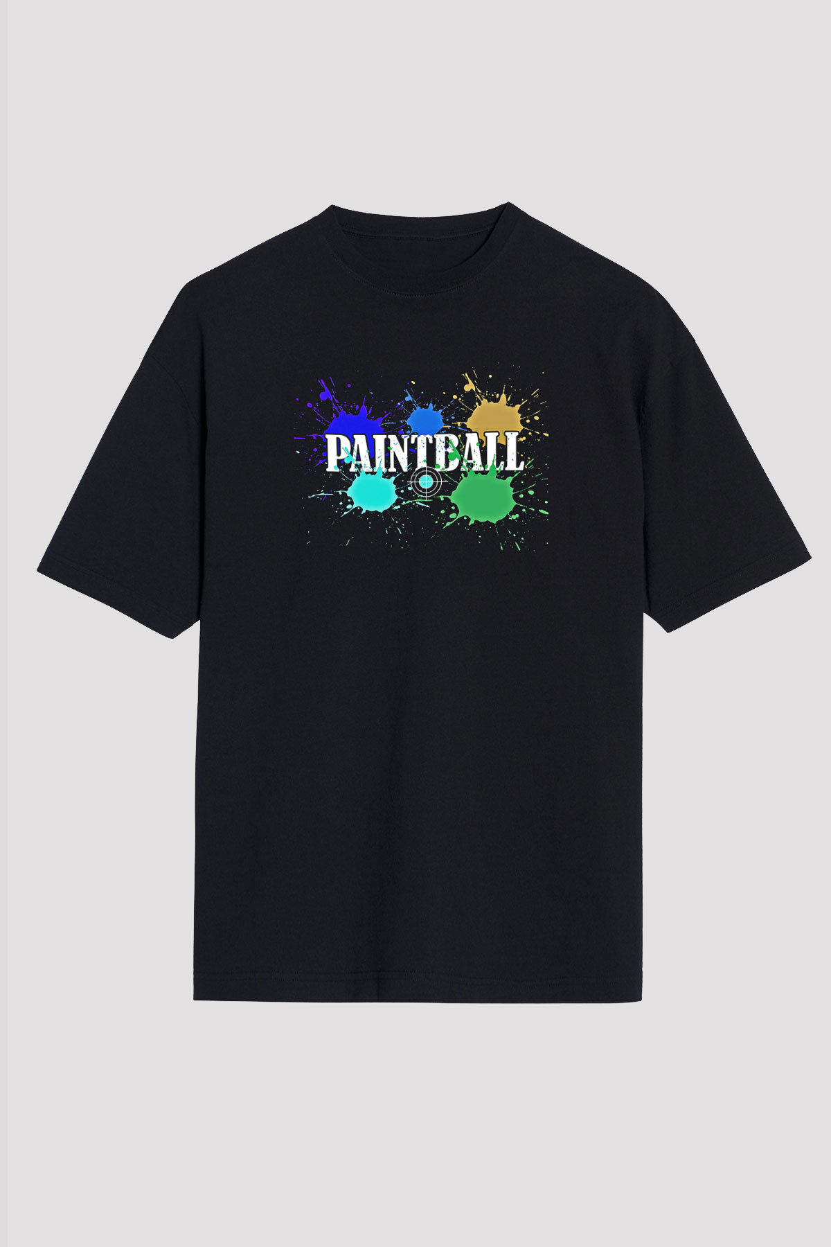 Paintball Baskılı Unisex Siyah Oversize Tişört