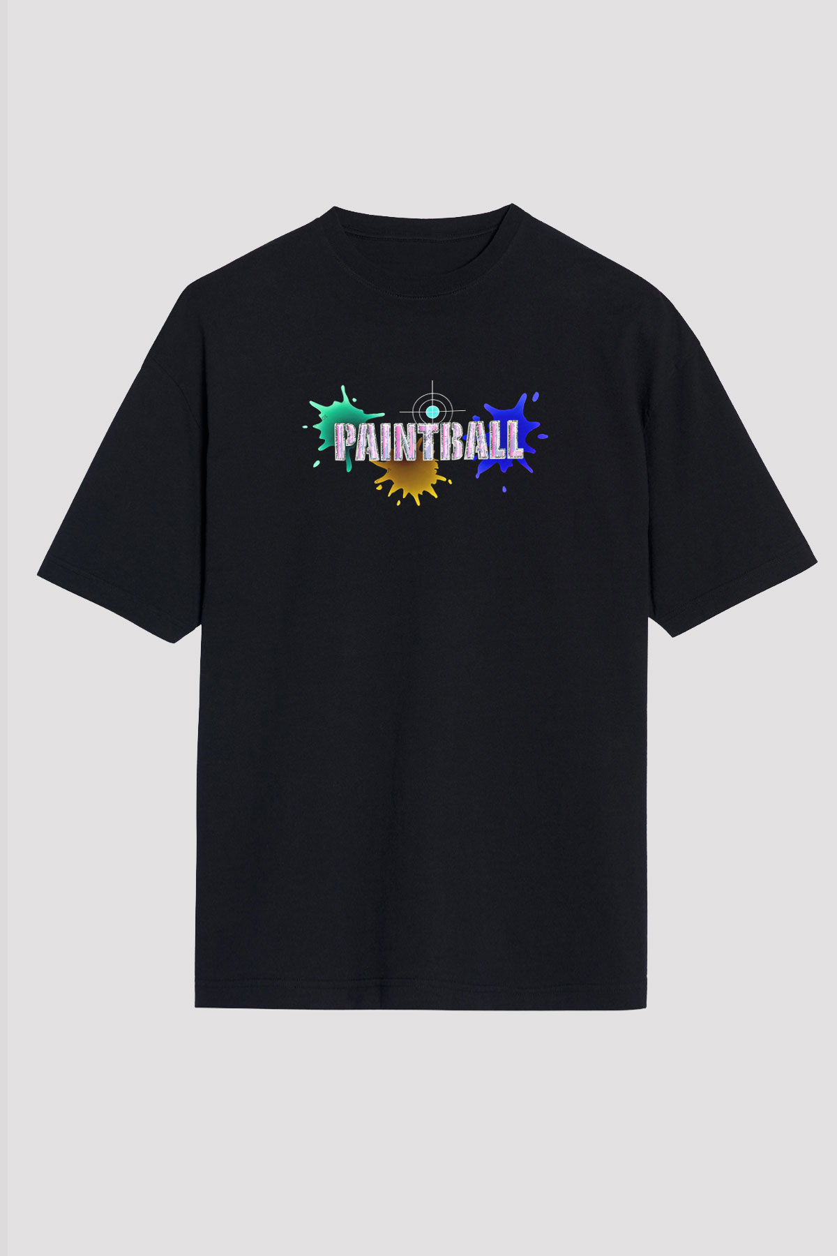 Paintball Baskılı Unisex Siyah Oversize Tişört