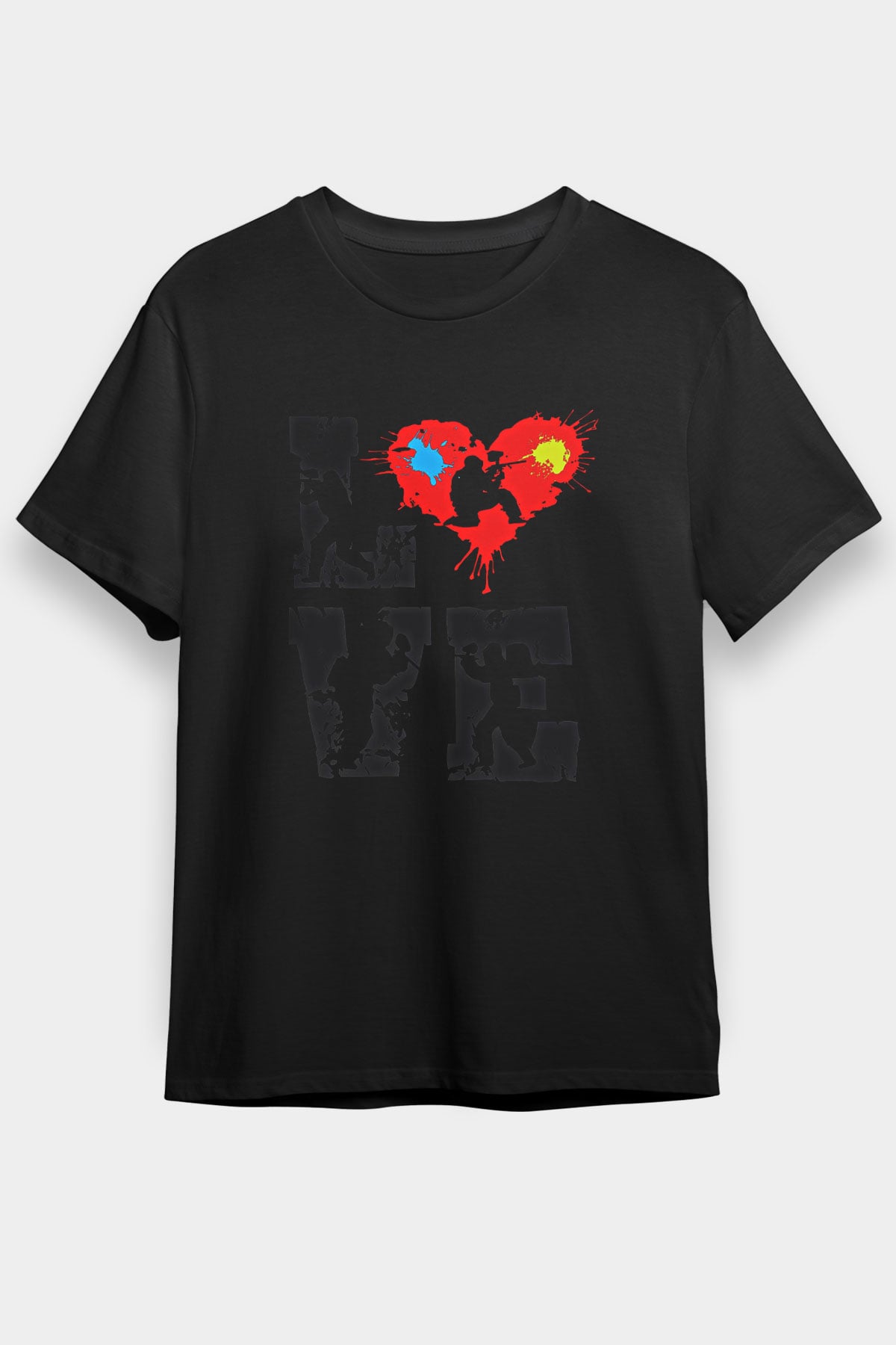 Paintball Baskılı Unisex Siyah Tişört - Tshirt