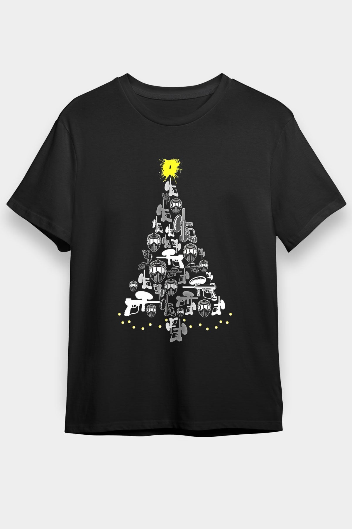 Paintball Baskılı Unisex Siyah Tişört - Tshirt