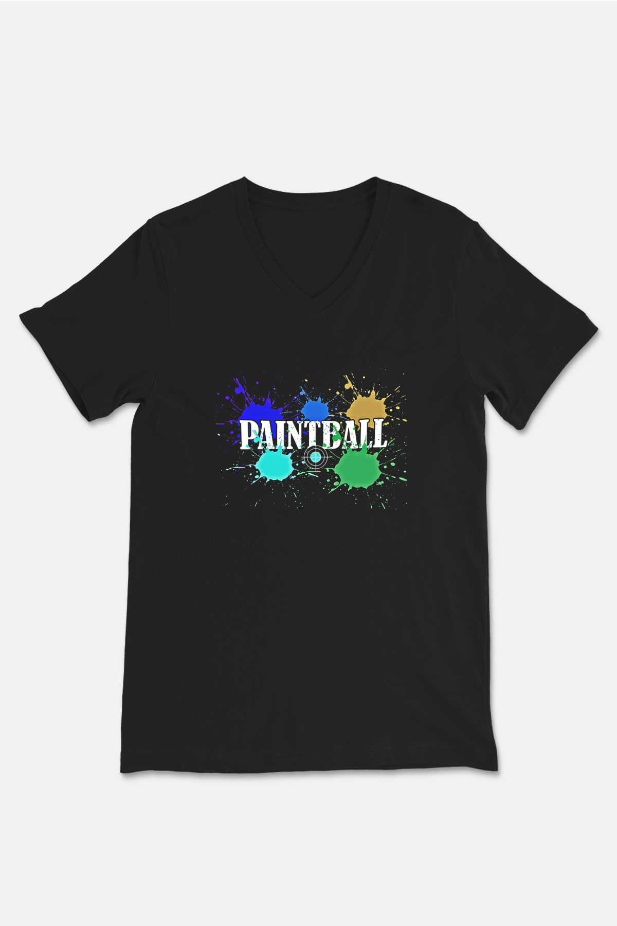 Paintball Baskılı Unisex Siyah V Yaka Tişört