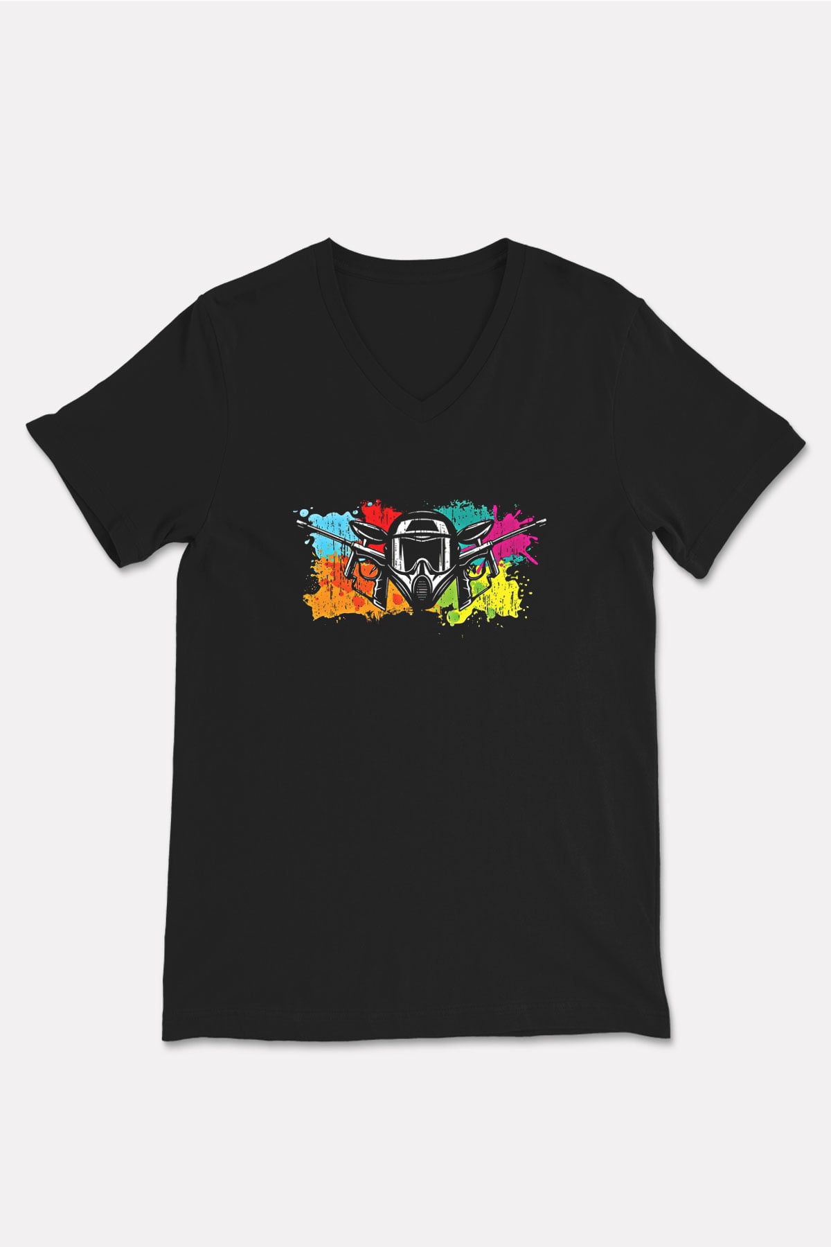 Paintball Baskılı Unisex Siyah V Yaka Tişört