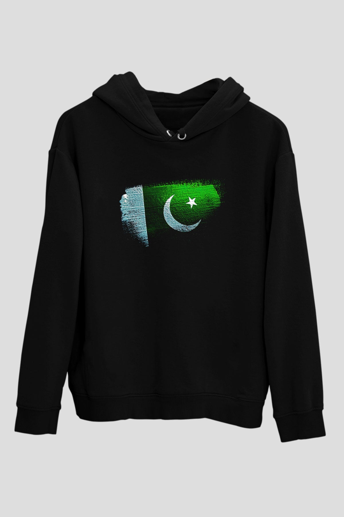 Pakistan Bayrağı Baskılı Unisex Siyah Kapüşonlu Sweatshirt