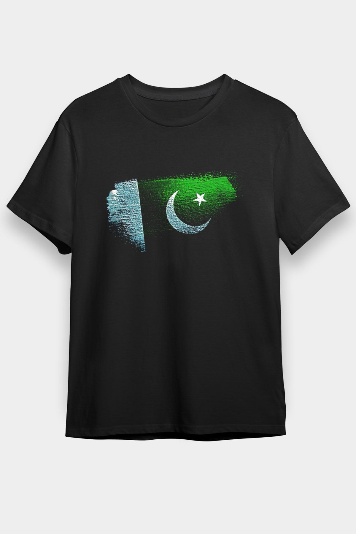 Pakistan Bayrağı Baskılı Unisex Siyah Tişört