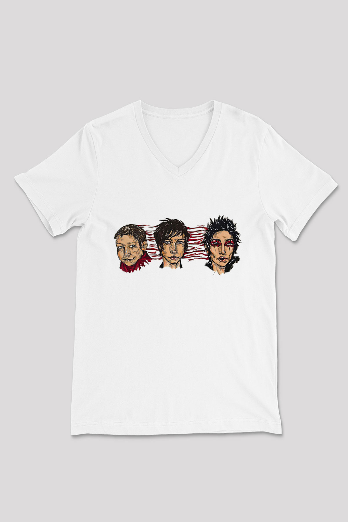 Palaye Royale Baskılı Beyaz Unisex V Yaka Tişört - Tshirt
