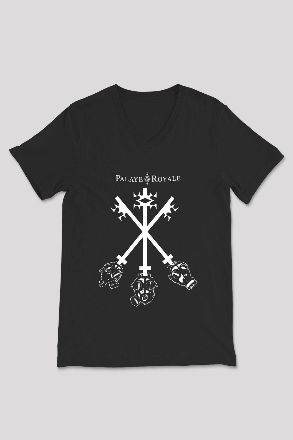 Palaye Royale Baskılı Unisex Siyah V Yaka Tişört - Tshirt