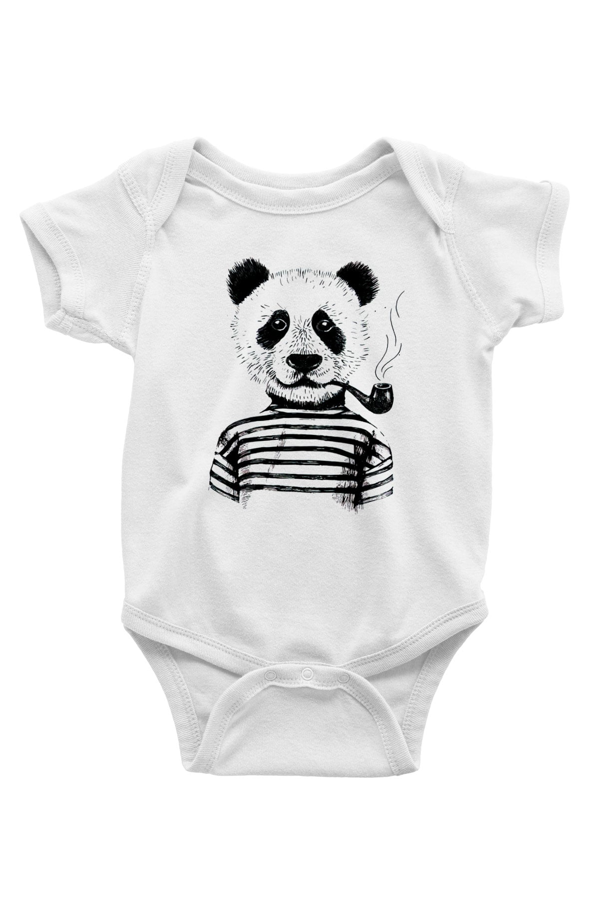 Panda Baskılı Beyaz Unisex Bebek Body - Zıbın
