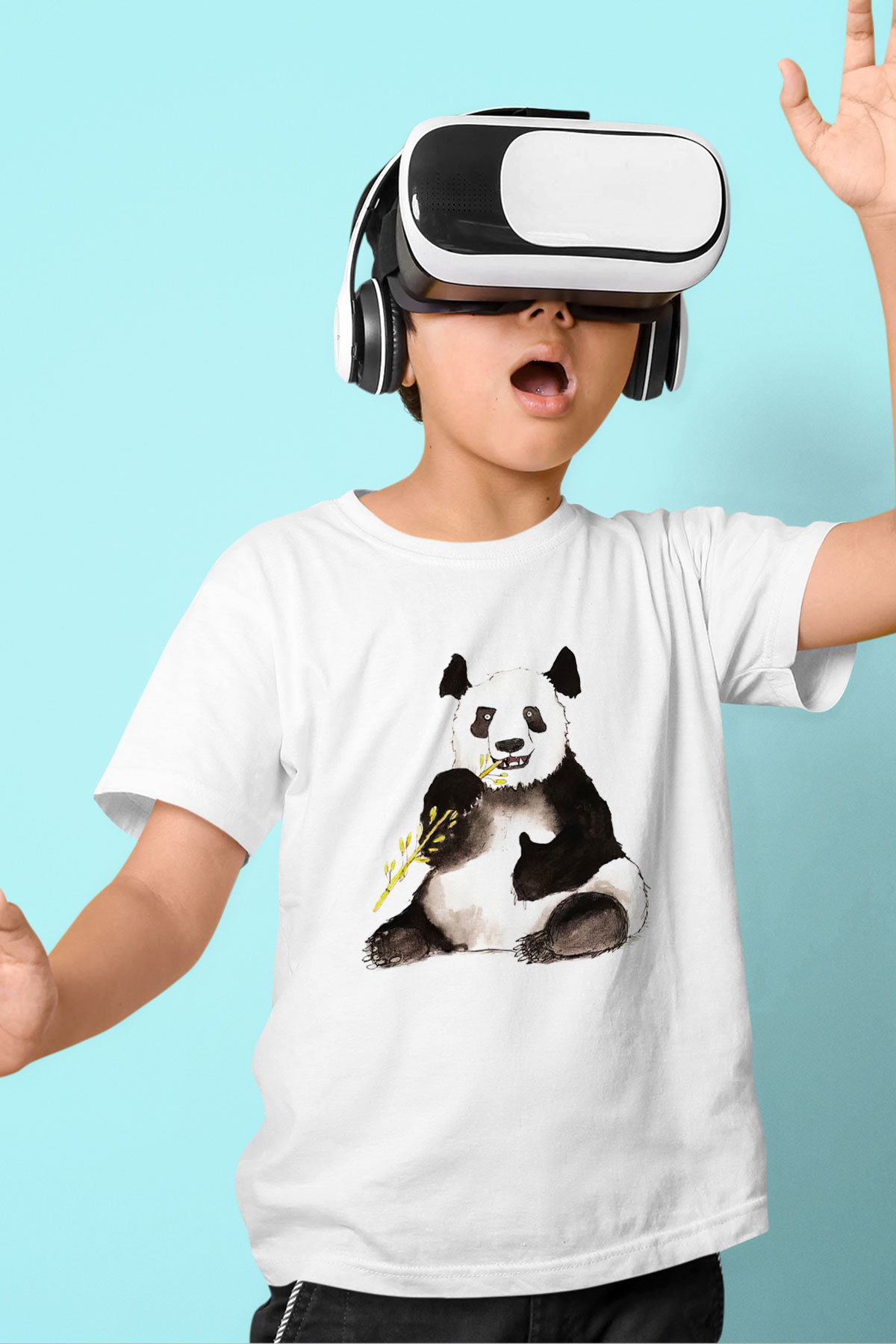 Panda Baskılı Beyaz Unisex Çocuk Tişört