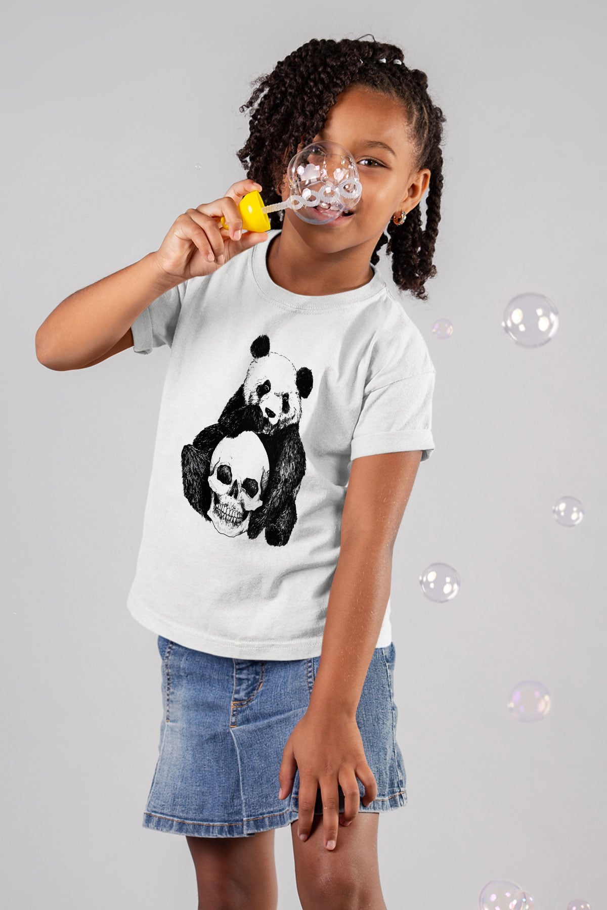 Panda Baskılı Beyaz Unisex Çocuk Tişört