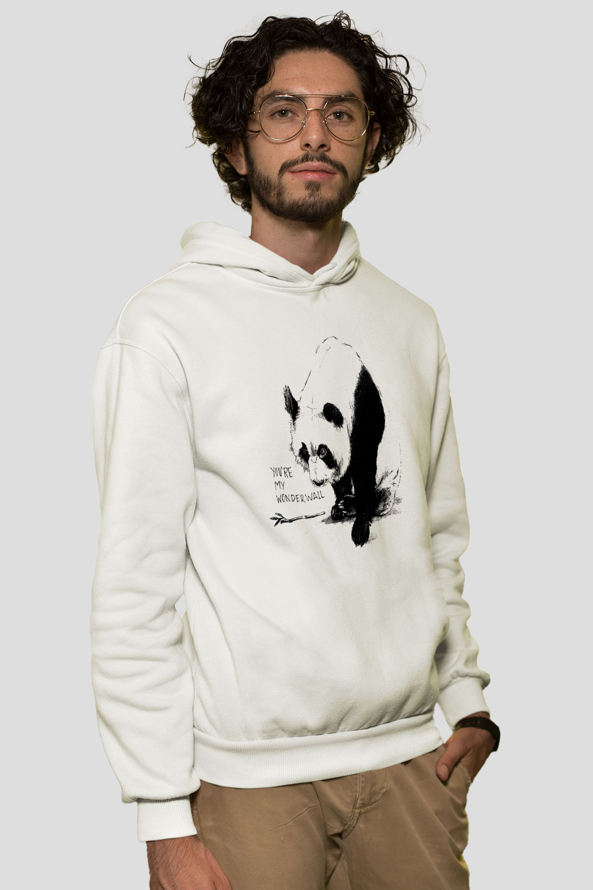 Panda Beyaz Unisex Kapşonlu Sweatshirt
