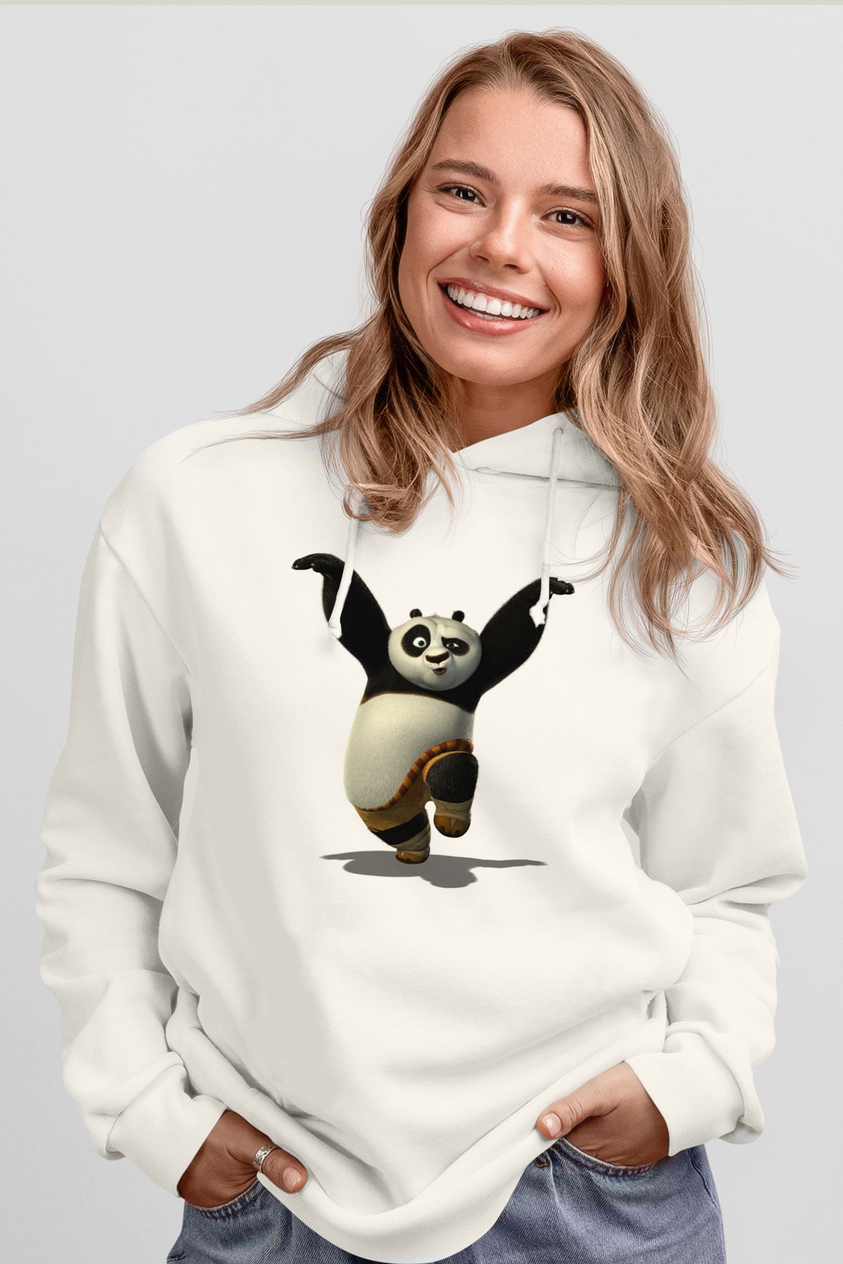 Panda Beyaz Unisex Kapşonlu Sweatshirt