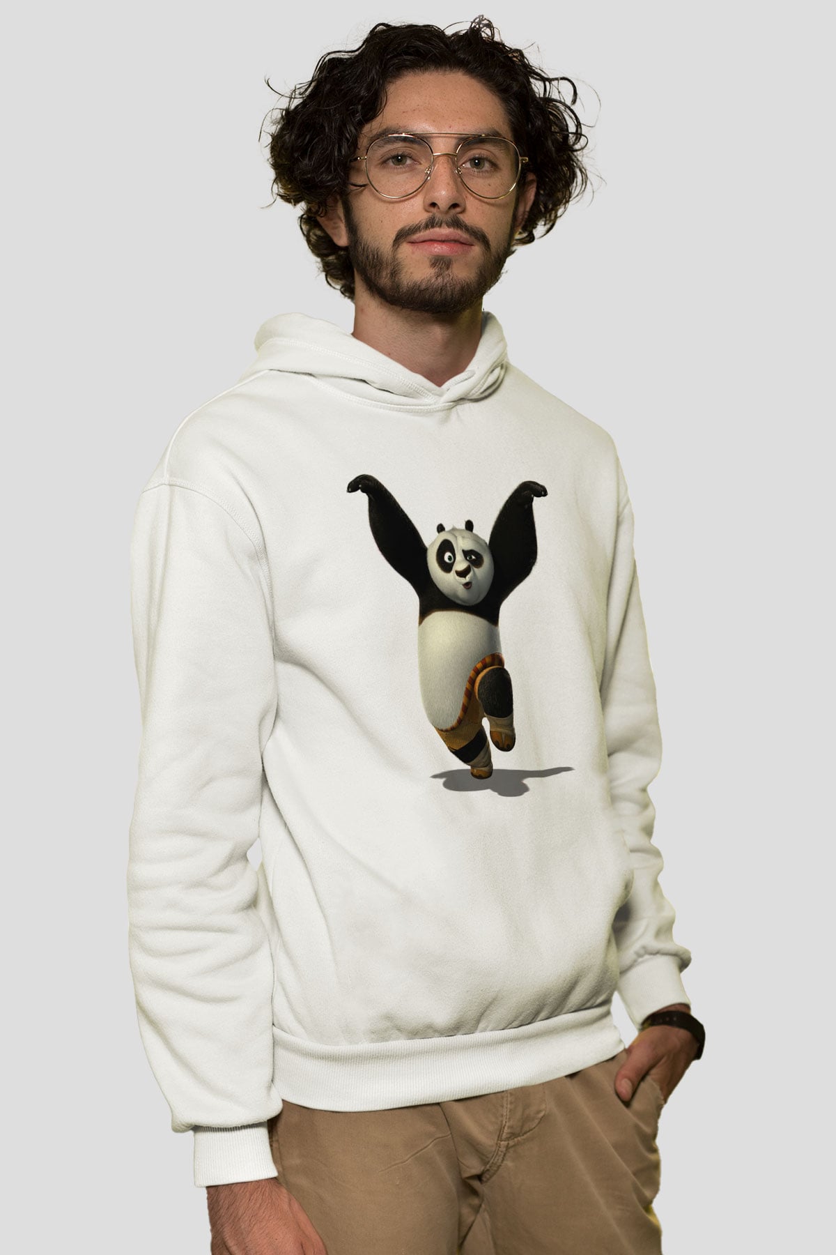 Panda Beyaz Unisex Kapşonlu Sweatshirt