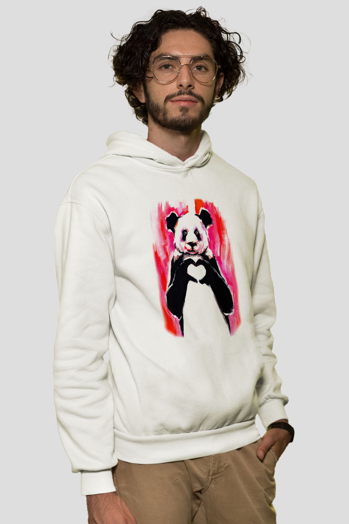 Panda Beyaz Unisex Kapşonlu Sweatshirt