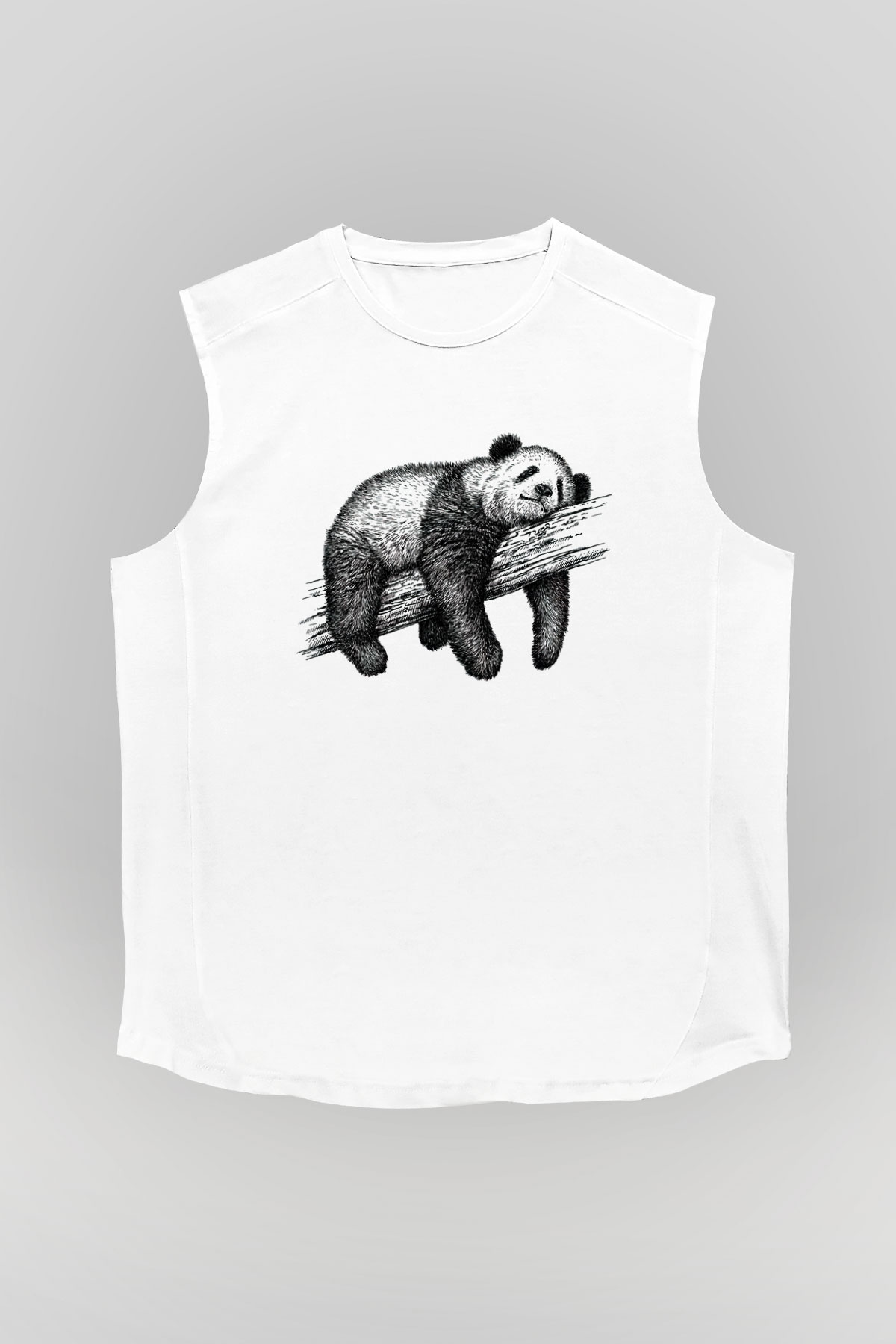 Panda Beyaz Unisex Kolsuz Tişört