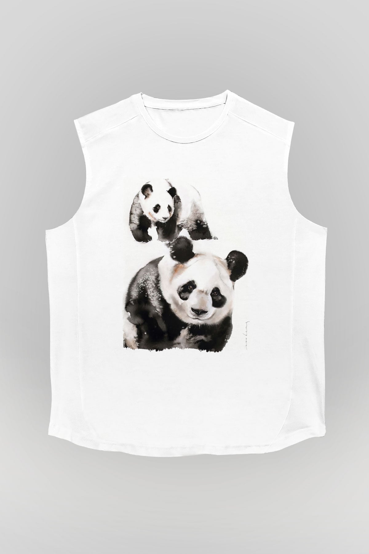 Panda Beyaz Unisex Kolsuz Tişört