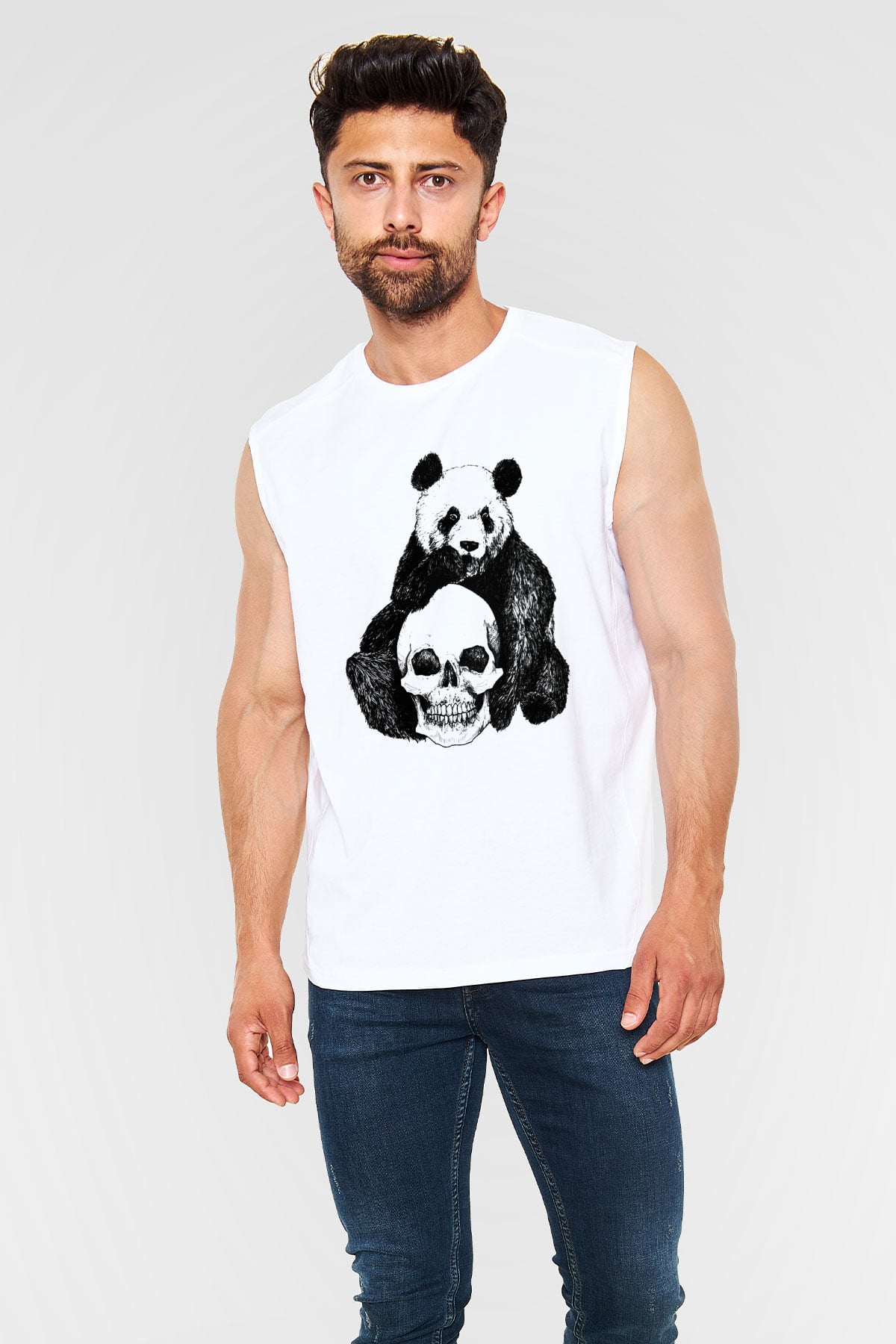 Panda Beyaz Unisex Kolsuz Tişört